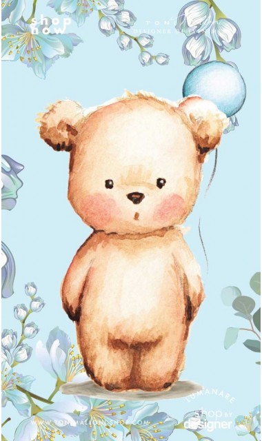 Trusou de botez cu eucalipt si ursuleti pe fundal bleu mint Little Blue Bear 6
